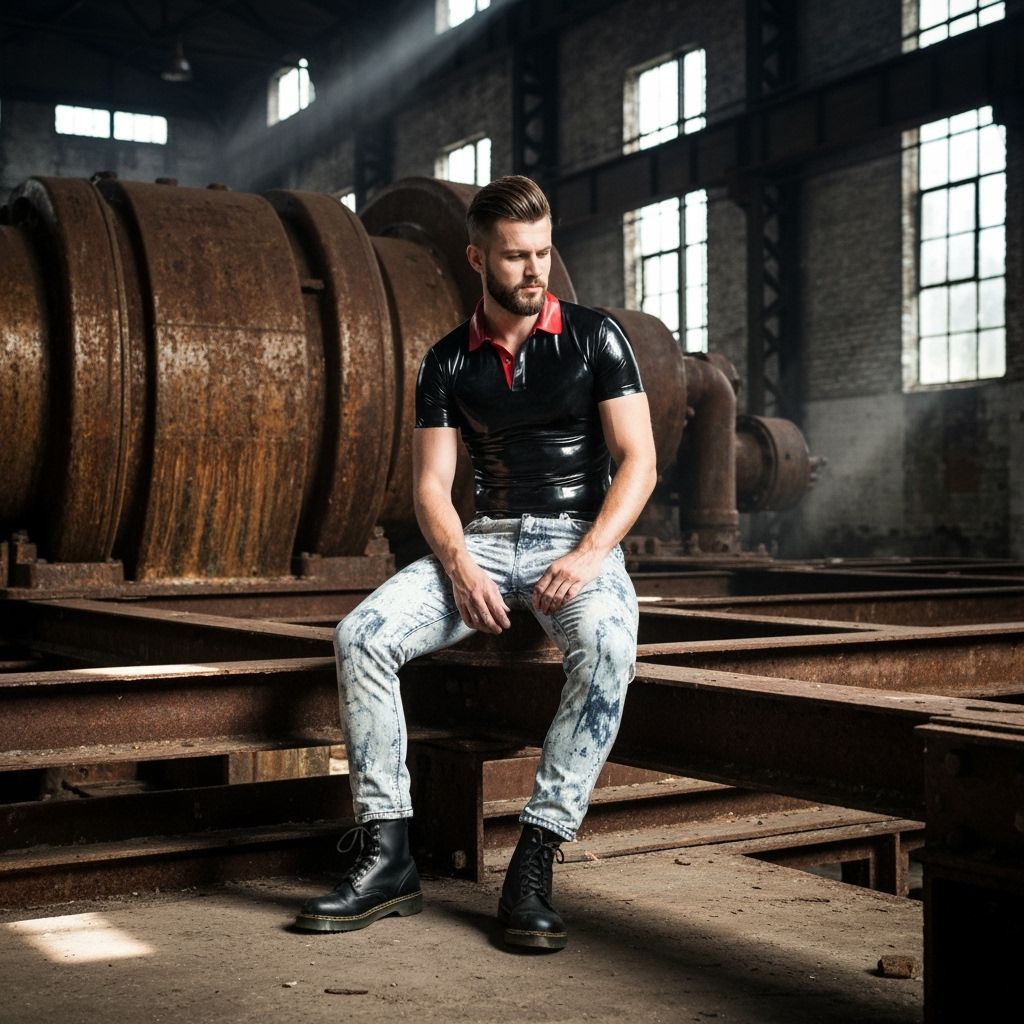 Man Sits in Decaying Industrial Hall with Dusty Sunlight