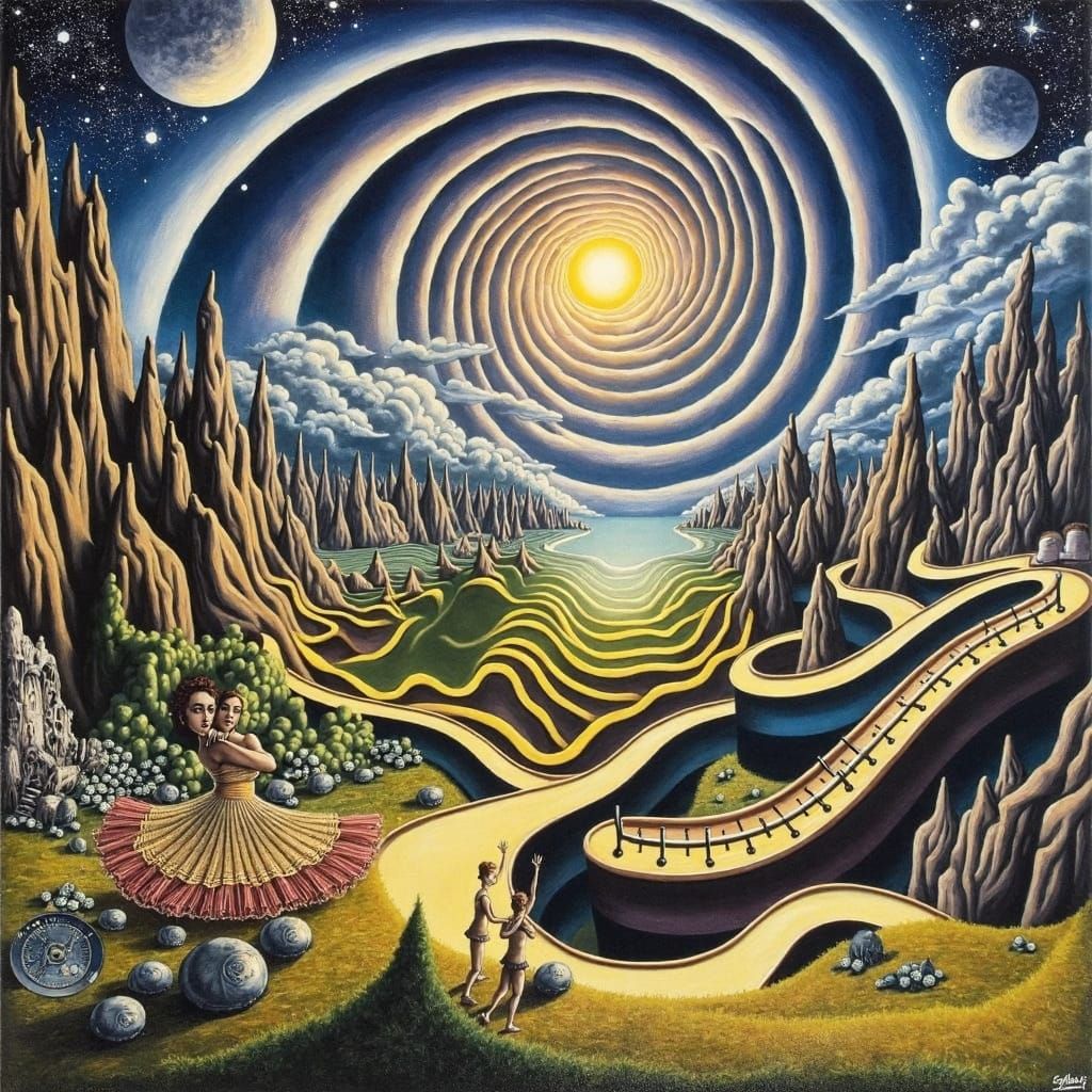 Dreamlike Spiral World in Surrealist Style