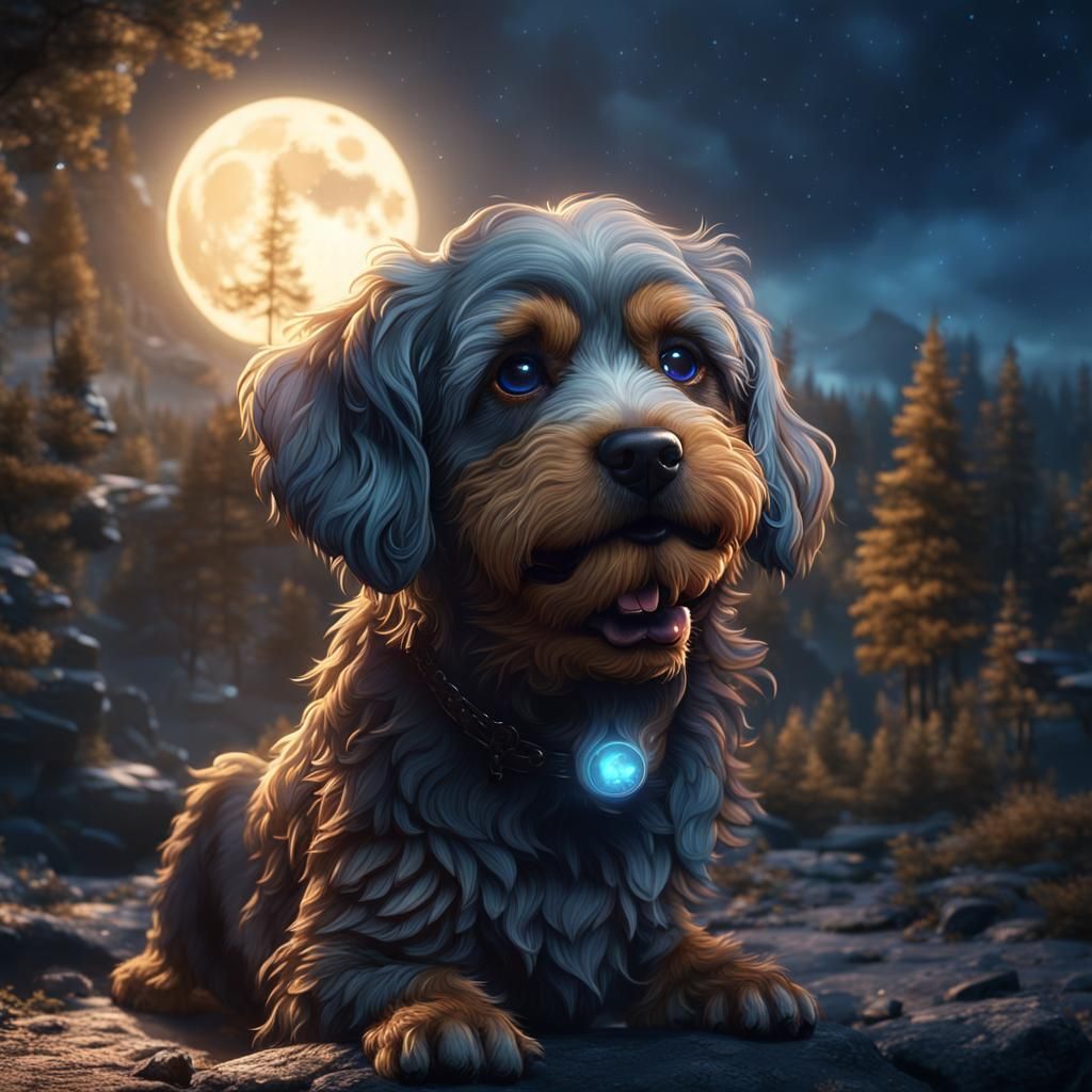 Crying Dog in Moonlight: Fantasy Concept Art