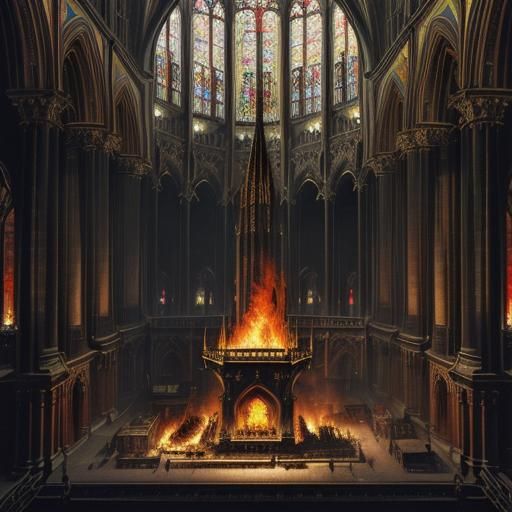 London's Great Fire: Gothic Cathedral in Flames