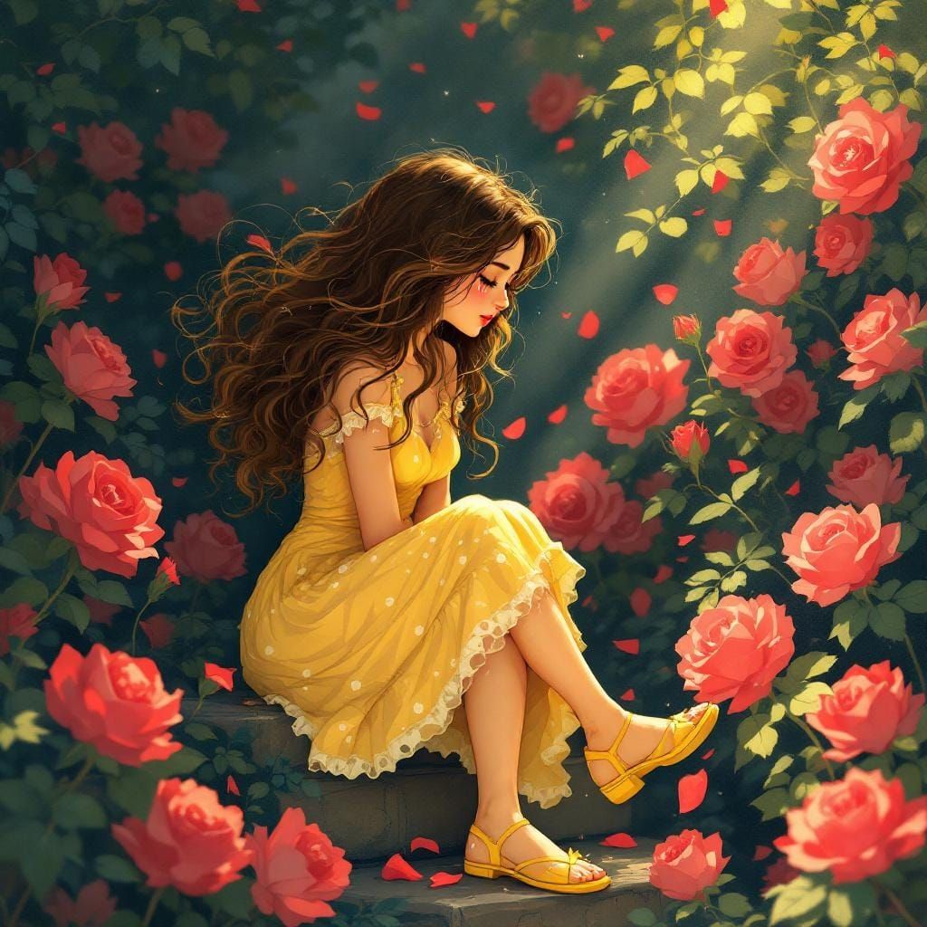 Curvy Girl with Roses in Art Nouveau Style