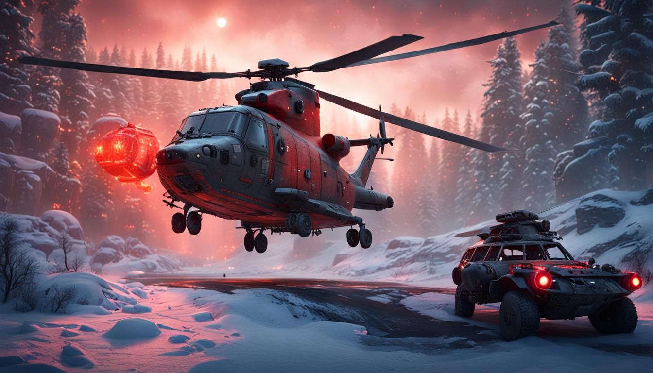 Mad Max Chinook Helicopter in Winter Night