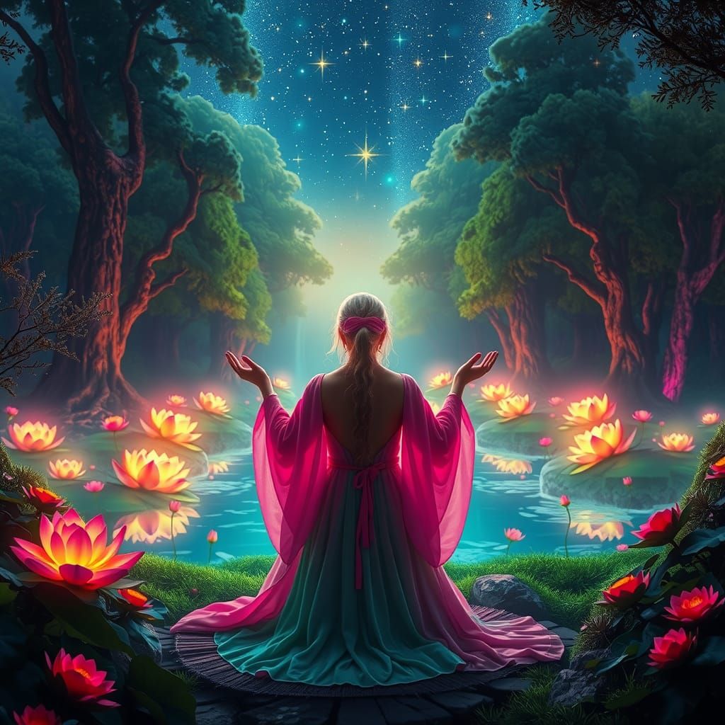 Neon Priestess in Cyberpunk Garden