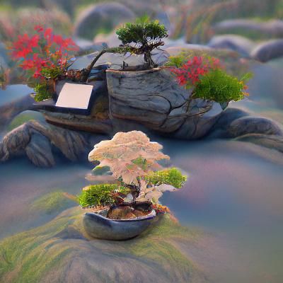 Bonsai Tree with Japanese Background in Kinkade Style