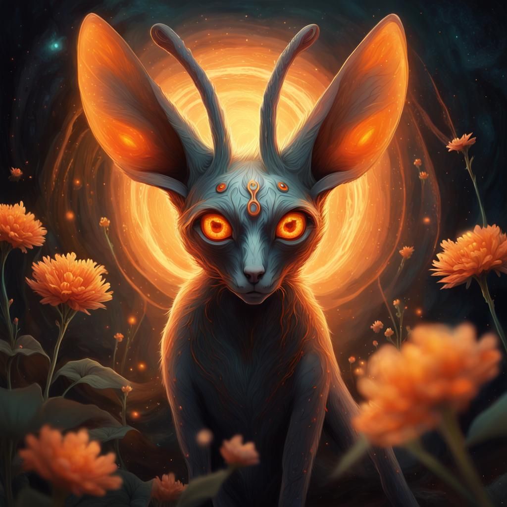 Mystical Creature with Glowing Eyes and Elongated Ears