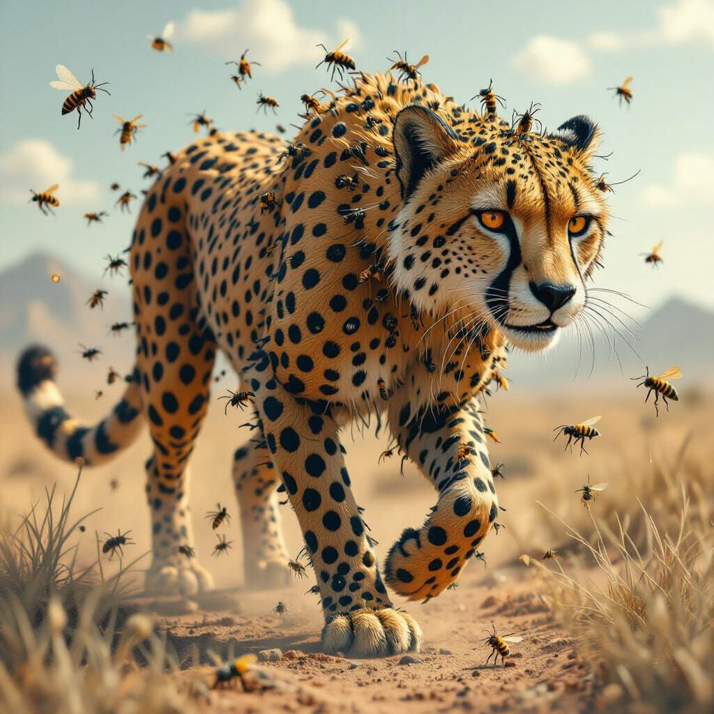 Surreal Cheetah Composed of Swarming Insects