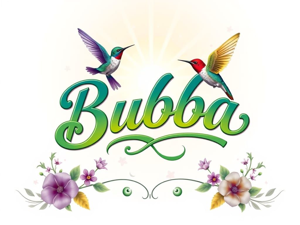 Bubba Logo in Art Nouveau Style with Hummingbirds