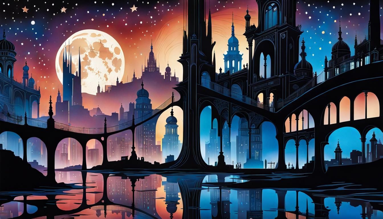 Surreal Upside Down Cityscape at Night