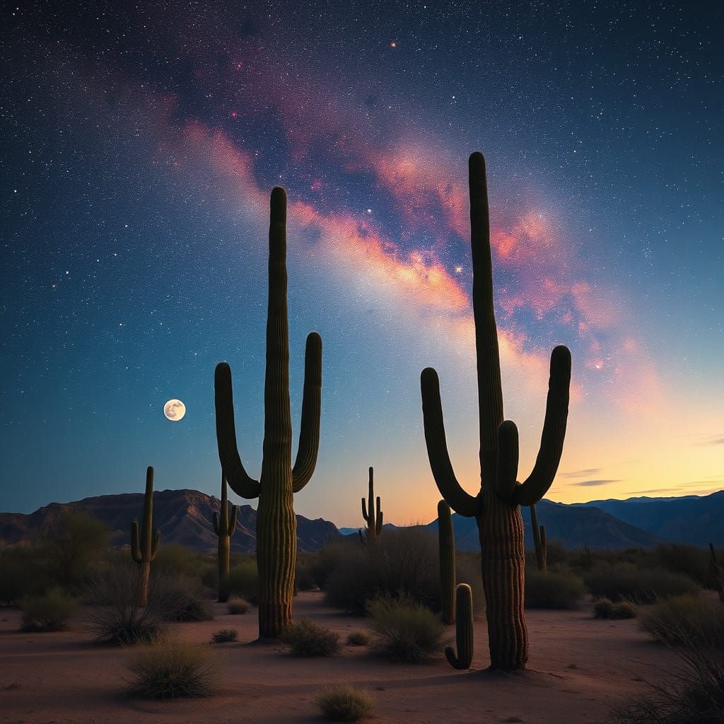 Ethereal Desert Oasis Under Celestial Canvas