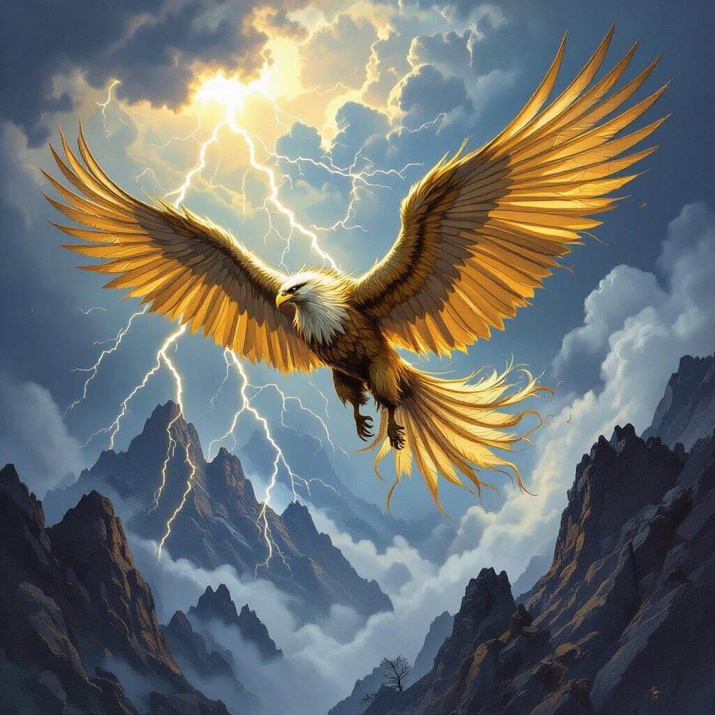 Griffin Soaring Through Stormy Sky in Fantasy Art Style