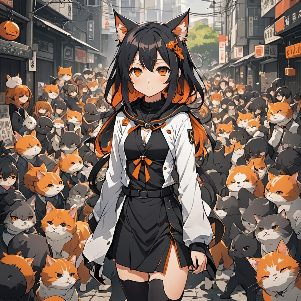 Anime Cat-Girl in Cel-Shaded Style