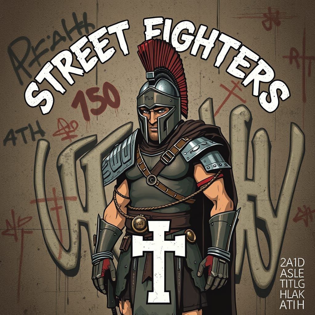 Spartan Warrior in Gritty Urban Graffiti Style