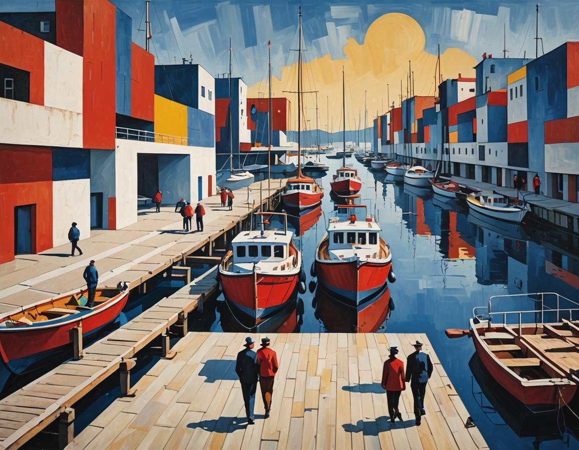 Marina with Boats in Bauhaus Style