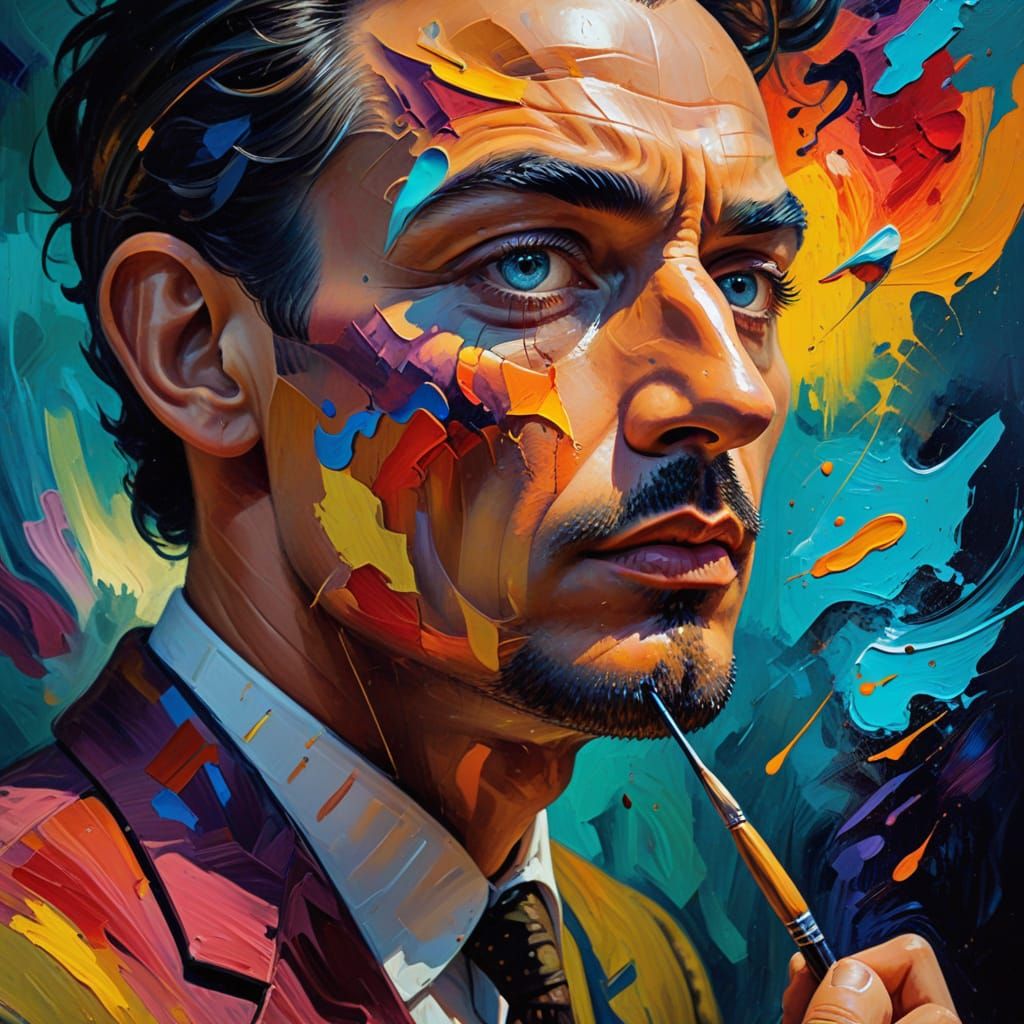 Surrealist Portrait in Vibrant, Distorted Colors