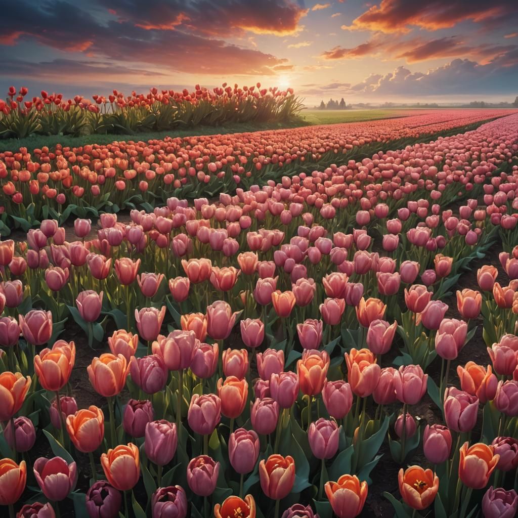Vibrant Tulip Field Digital Matte Painting