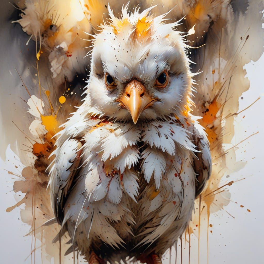 Grumpy Chick Watercolor Painting with Vibrant Colors