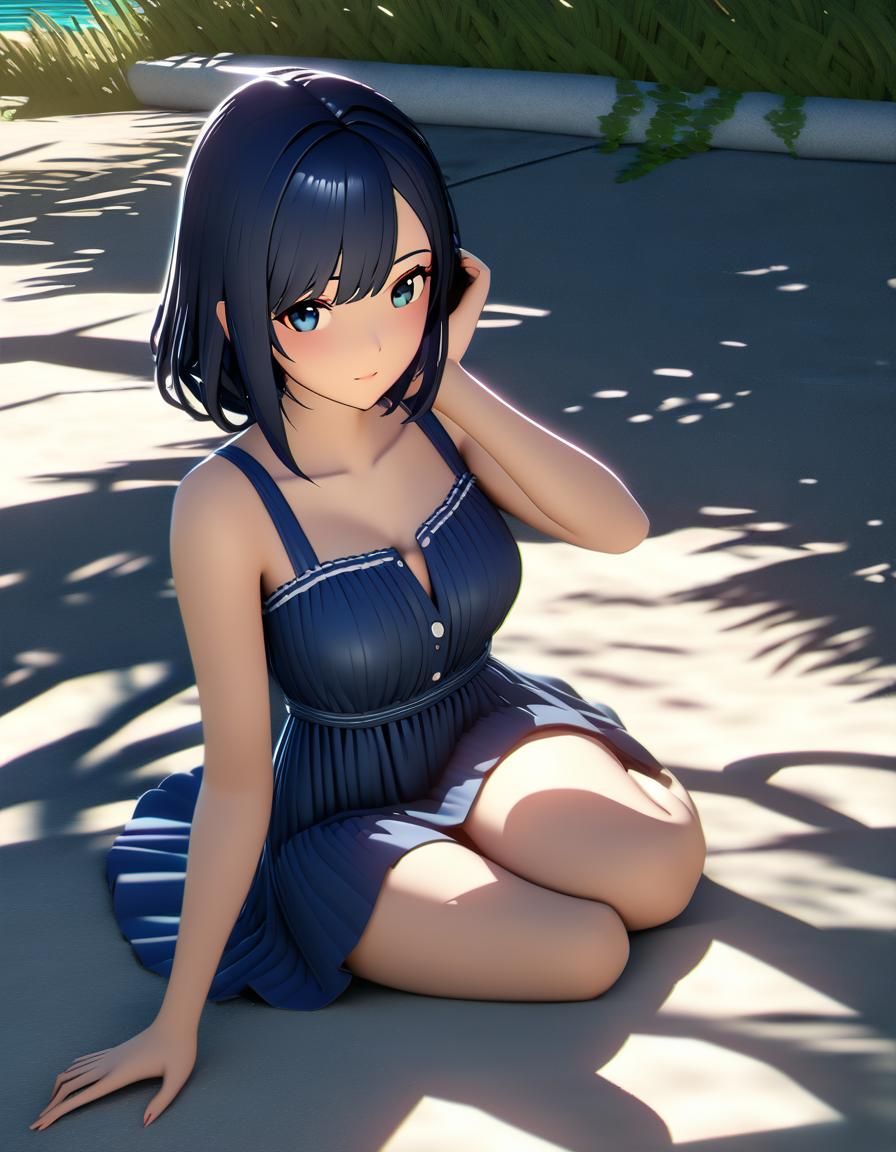 Beautiful Woman in Blue Dress, 3D Art