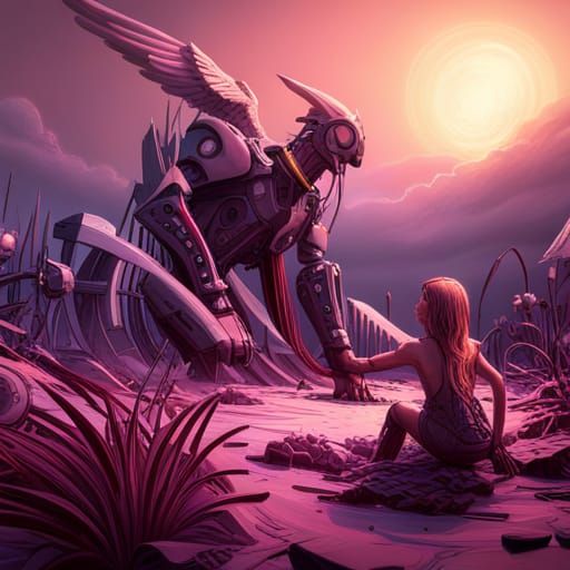 Dramatic Mech Family Portrait in Sci-Fi Style