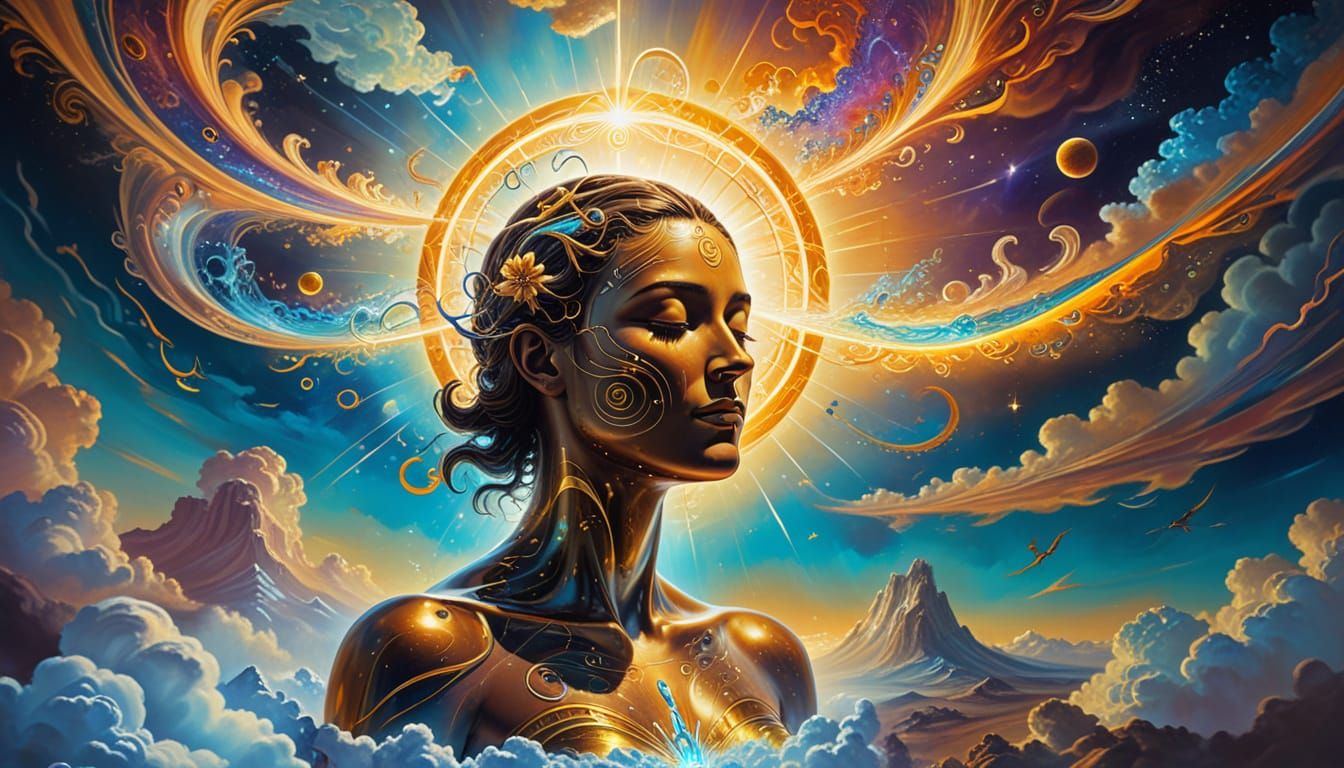 Glowing Figure Radiating Energy: Surreal Mixed Media