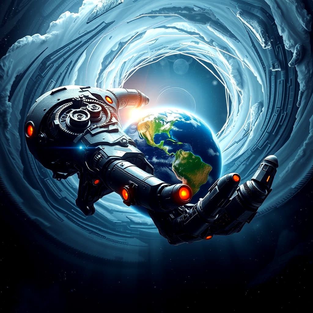 Colossal Mechanical Hand Emerges in Deep Space