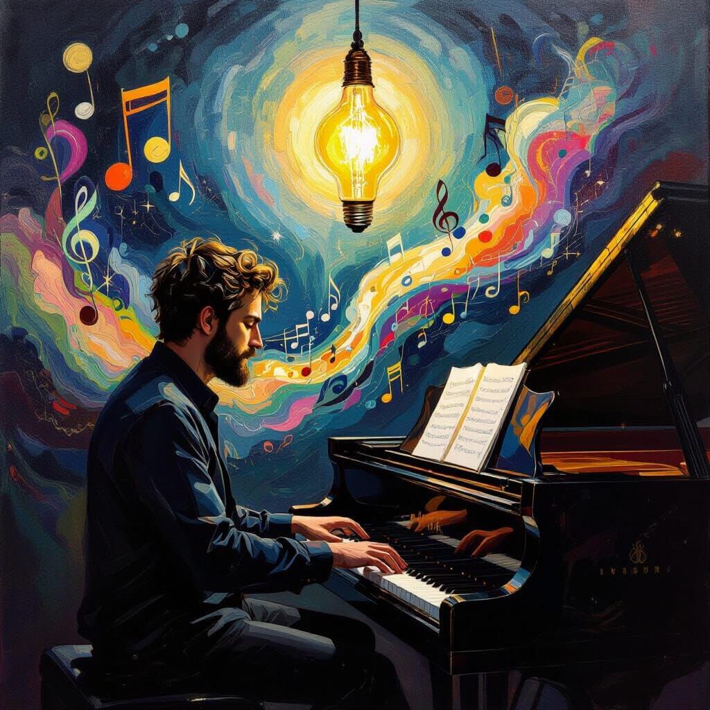 Composer's Creative Spark at Grand Piano
