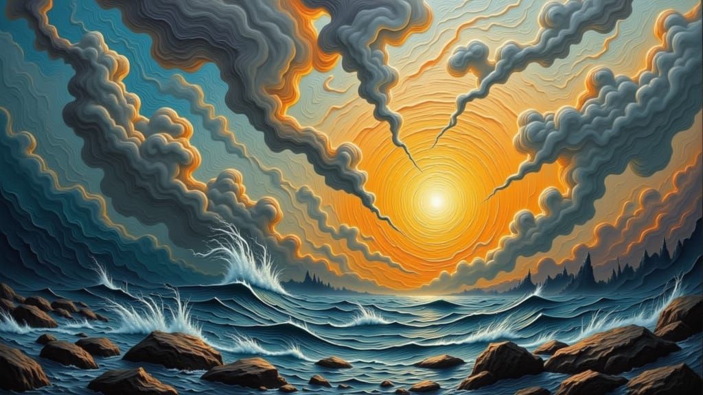 Stormy Abstract Fantasy Landscape in Miró Style