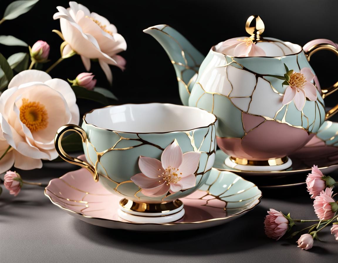 Kintsugi Art Victorian Tea Set in 3D