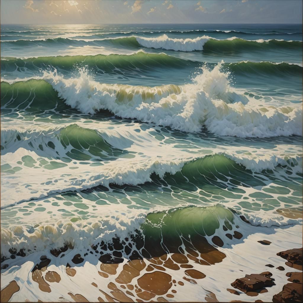 Silent White Wave: An Oil Painting