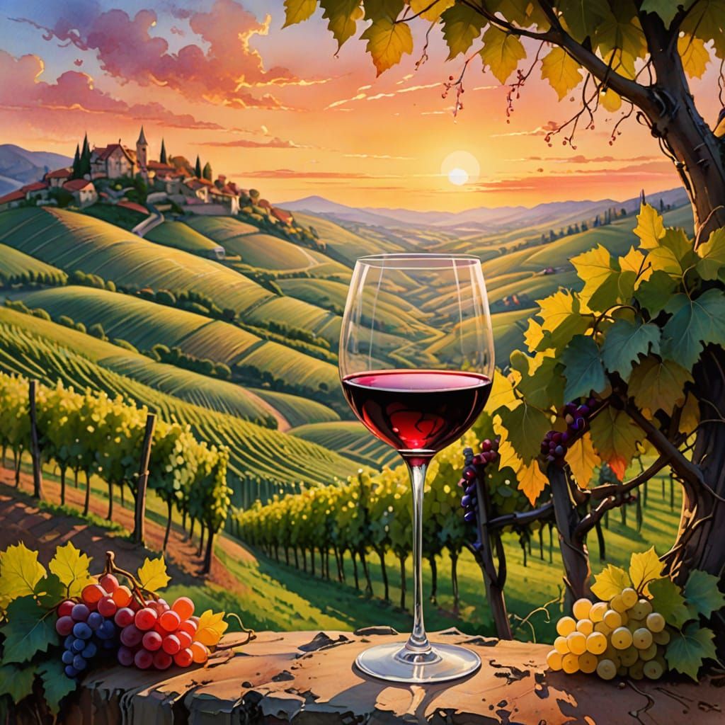 Wine Meets Vineyard in Whimsical Watercolor Masterpiece