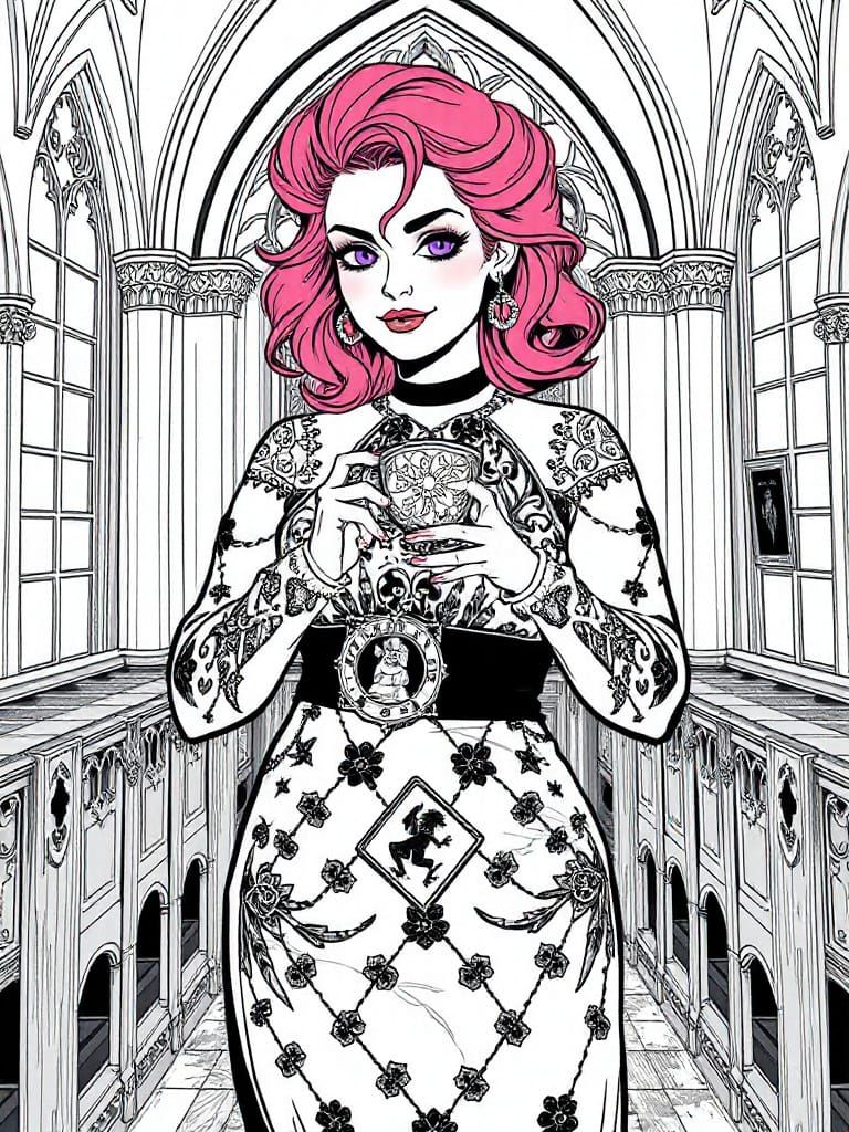 Gothic Tarot: A Black and White Line Art Portrait