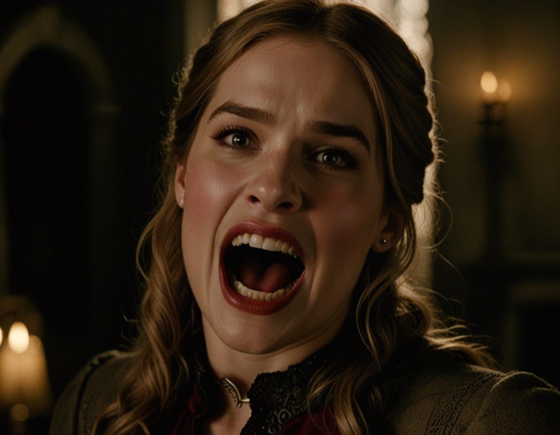 Elizabeth Lail as a Frightening Vampire About to Attack