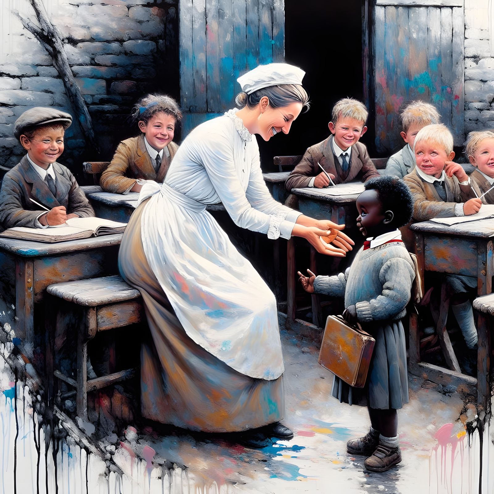 Whimsical Post-Impressionist Classroom Scene