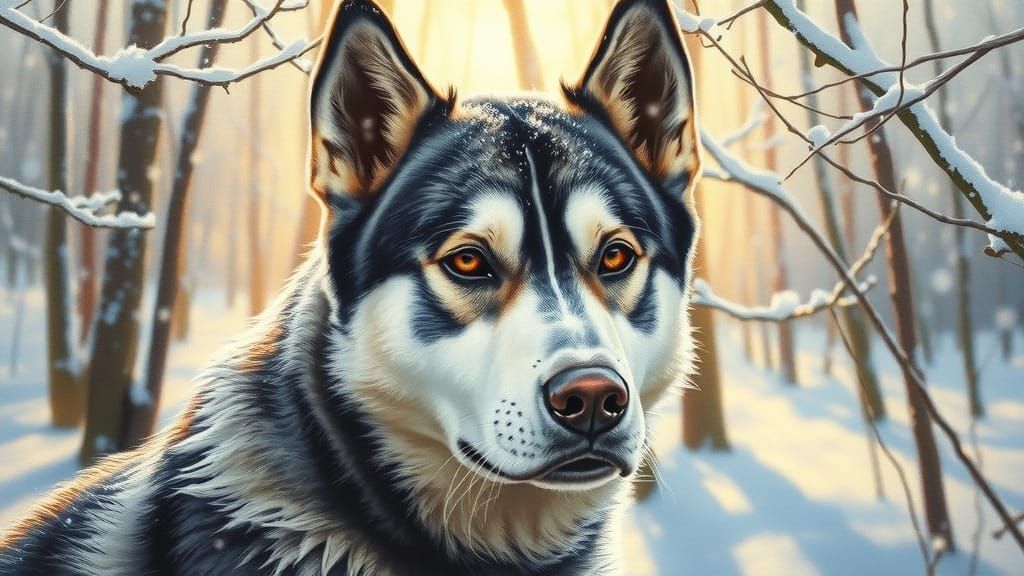 Majestic Husky Guardian in Winter Wonderland