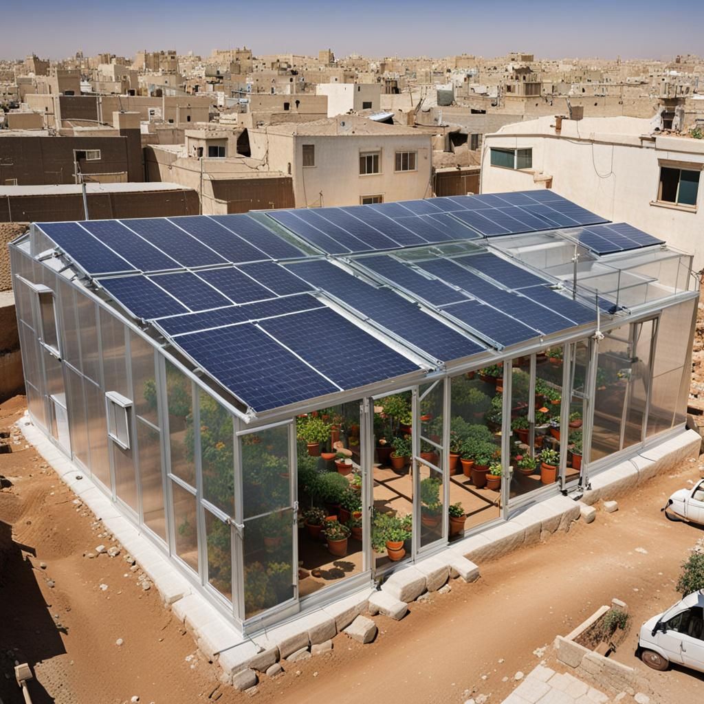 Rooftop Greenhouse with Solar Panels, Matte Painting