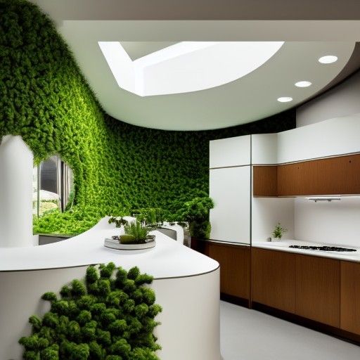 Minimalist Futuristic Kitchen Interior with Terracotta and G...