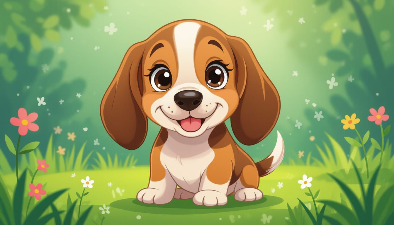 Adorable Cartoon Basset Hound Puppy in Kawaii Style