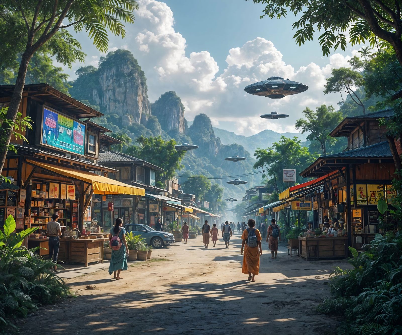 Solarpunk Belize Marketplace Meets Rainforest