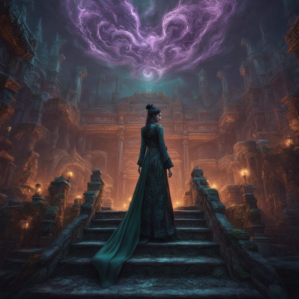 Ethereal Goth Princess in a Dreamlike Qipao