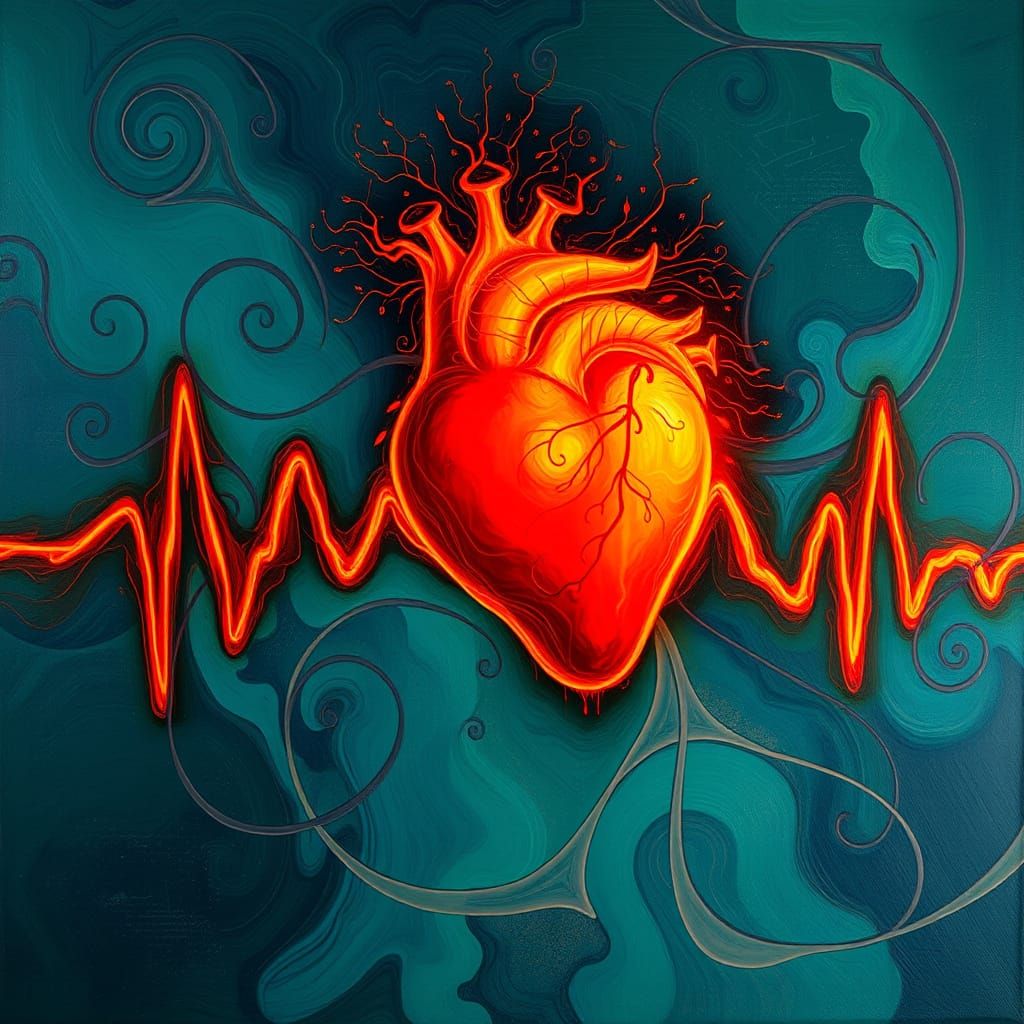 Fiery Heart with Golden Light Halo