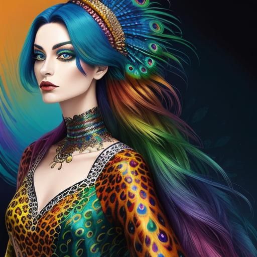 Rainbow Dragon Woman in Abstract Art