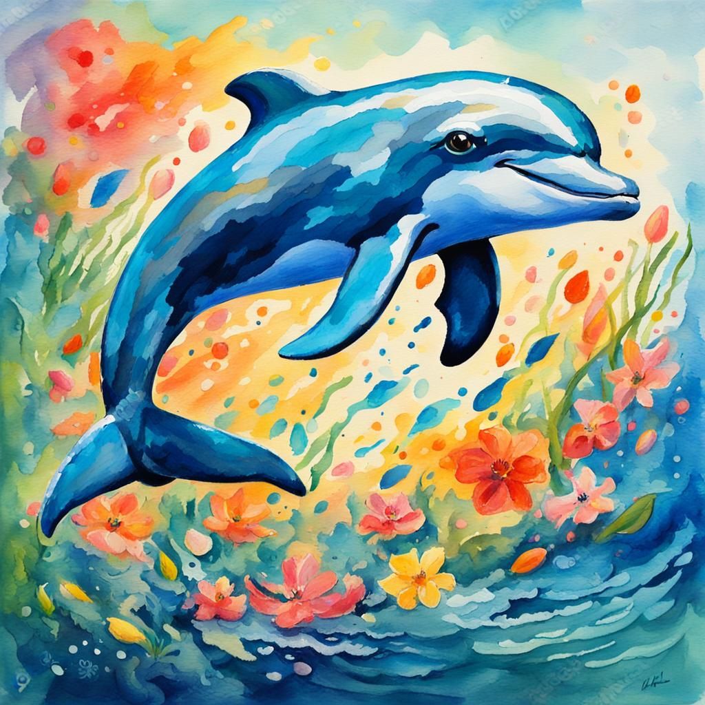 Delightful Dolphin in Gouache Watercolor Style