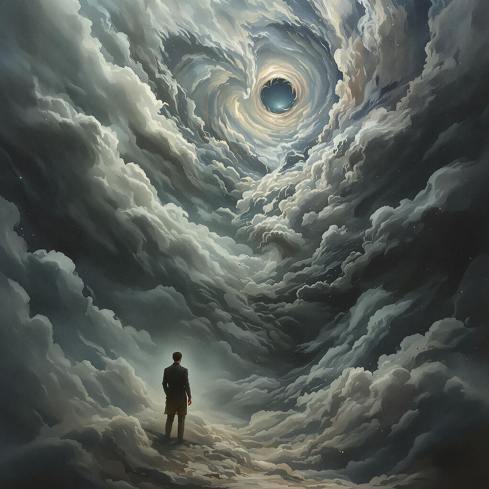 Contemplative Figure Amidst Existential Uncertainty