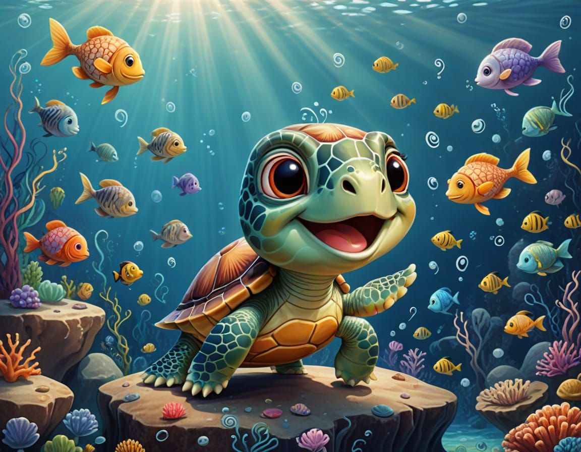 Cartoon Turtle Concert by the Sea
