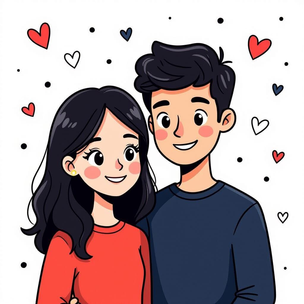 Couple Doodle Line Art on White Background