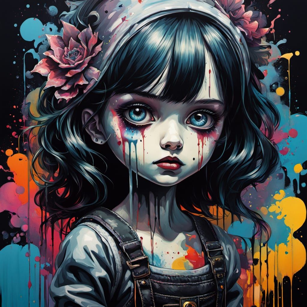 Gothic Doll Portrait in Vibrant Graffiti Style