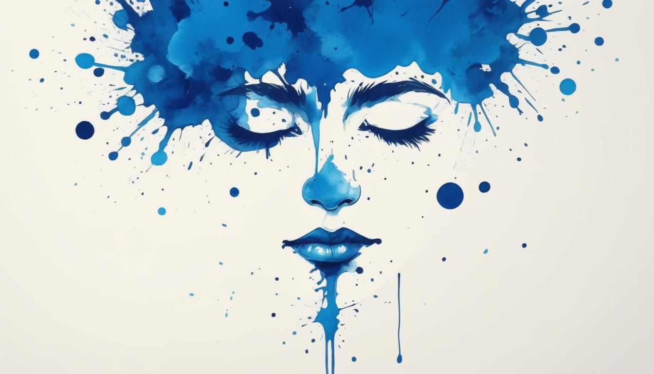 Symbolic Blue Personality in Ink Splatter Art