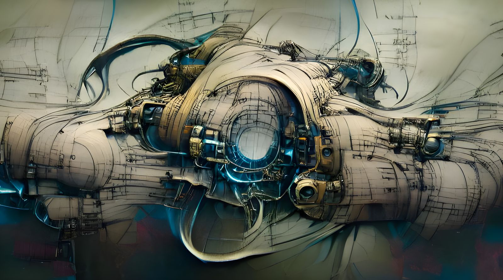 FTL Engine Blueprint in Sci-Fi Concept Art Style