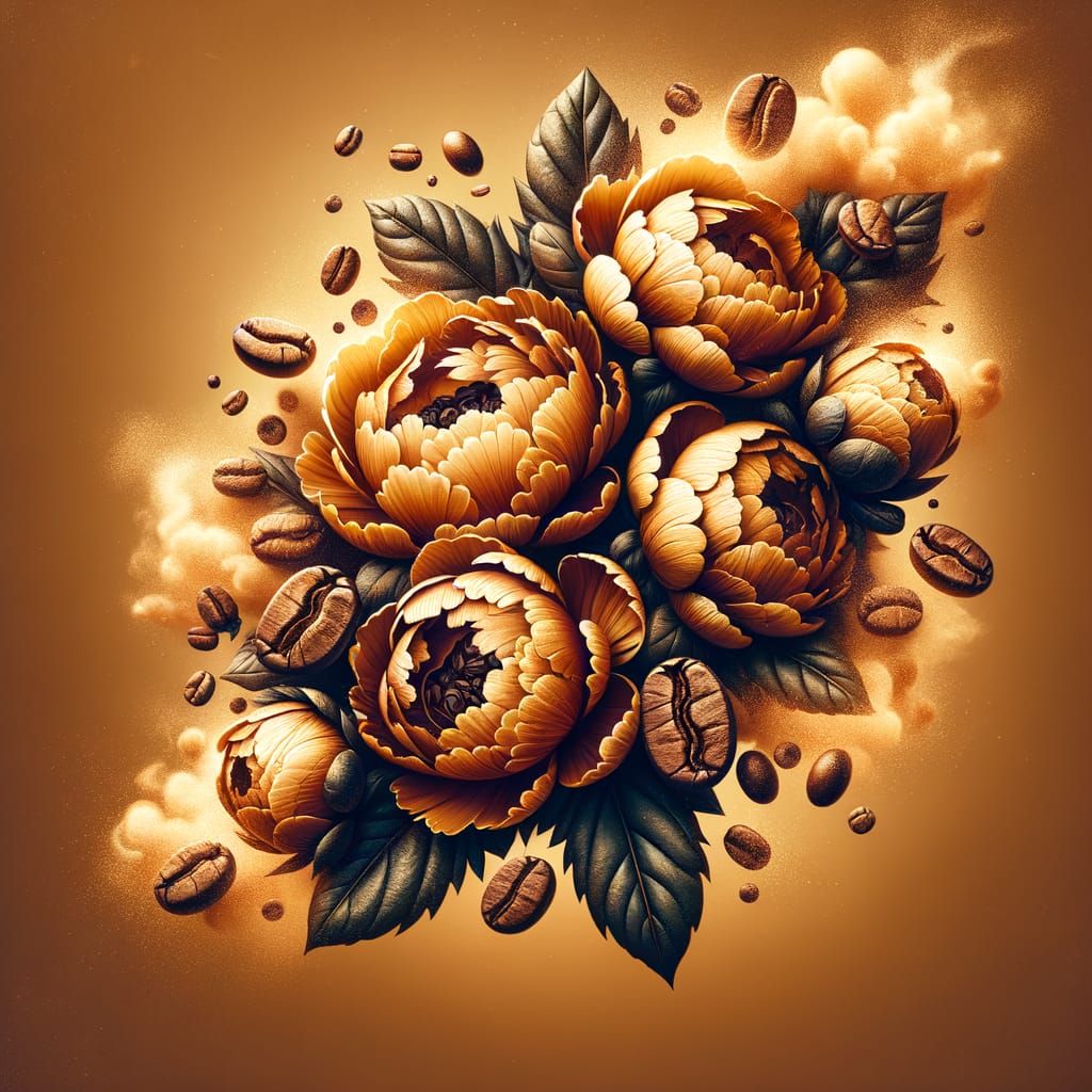 Coffee Peony Logo with Golden Mist