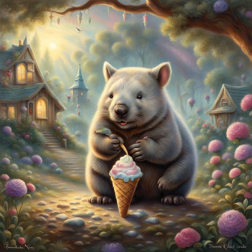 Wombat's Sweet Treat: Ethereal Fantasy Art