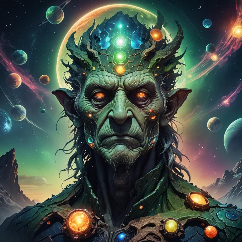 Hybrid Creature Portrait under Aurora, Fantasy Art